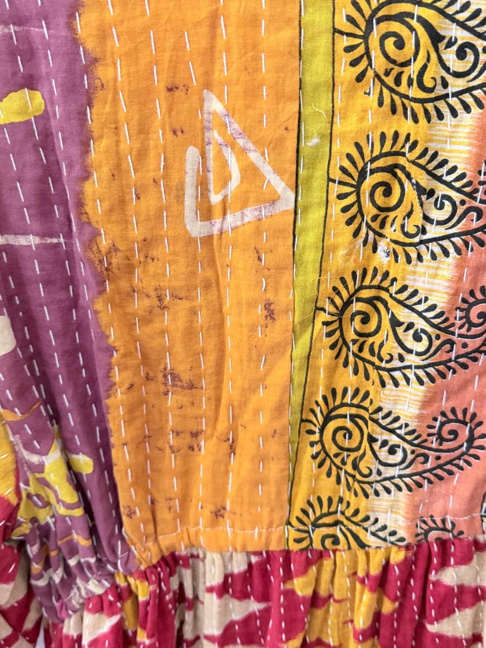 Kantha- Bohemian Drawstring Casual Dress in Pink and Yellow - Picture 7 of 9
